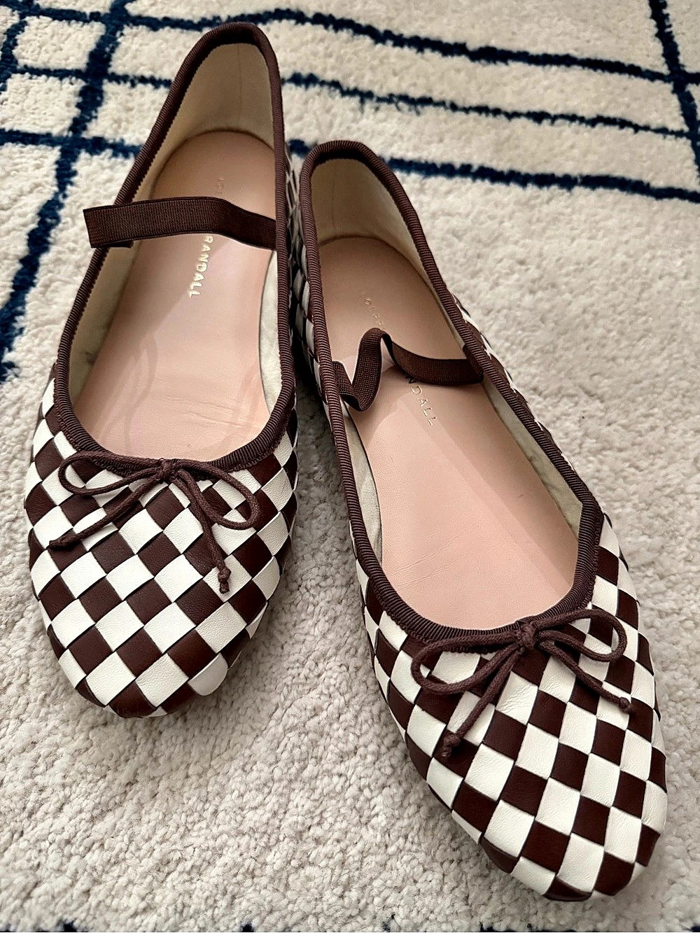 Loeffler Randall checkered Leonie Mary Jane Ballet Flat Brown & White